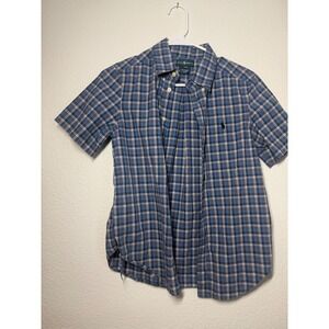 Ralph Lauren Kids Blue Plaid Short Sleeve Button Down Shirt Size M 10-12
